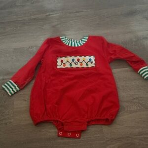 Red Baby Romper with Festive Design Busy Bee Smocks